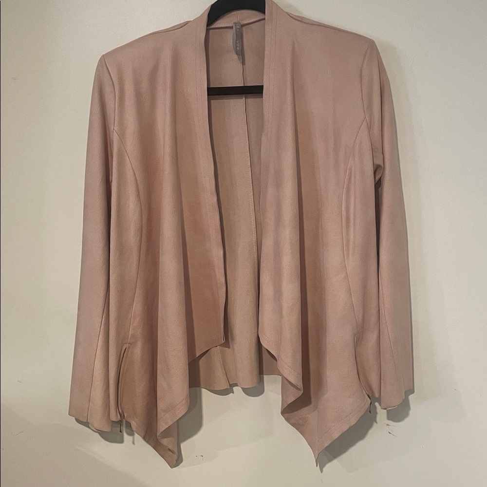 SYMBL VII+ Jacket Pink Faux Leather Open Front Asymmetrical Zip Detail B116